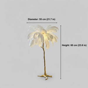 Floor lamp fixture with measurement text on a plain background