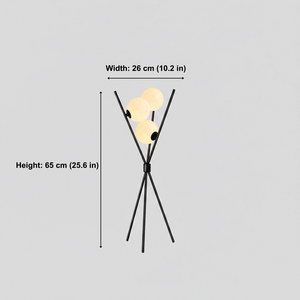 Floor lamp with dimensions on a gray background