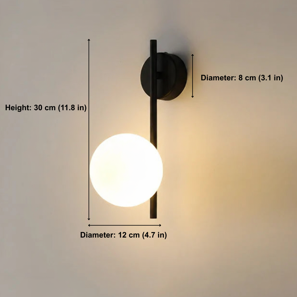 Wall light fixture with measurements on a neutral background