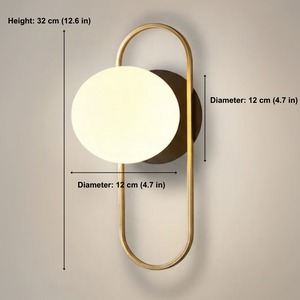 Wall-mounted lamp with dimensions indicated on a plain background