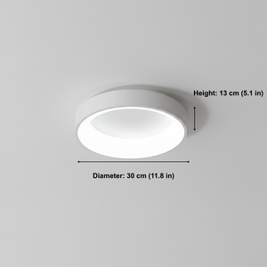 Ceiling light fixture with measurements on a gray background