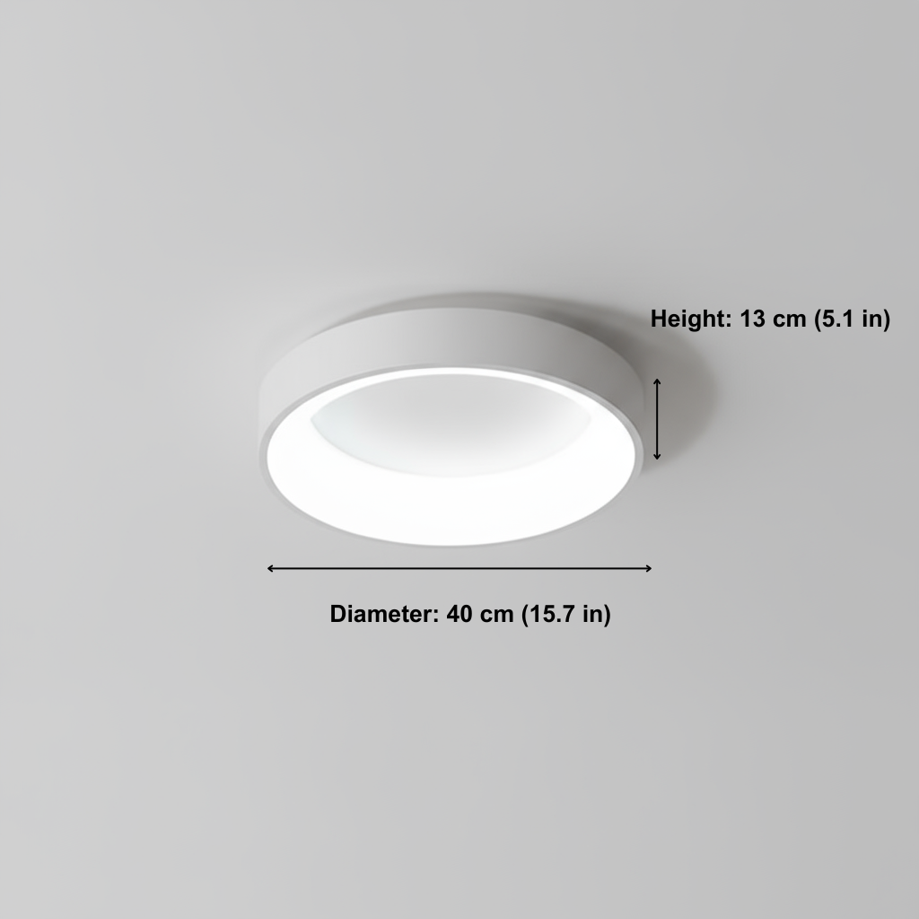 Ceiling light fixture with measurements on a gray background