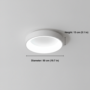 Ceiling light fixture with measurements on a gray background