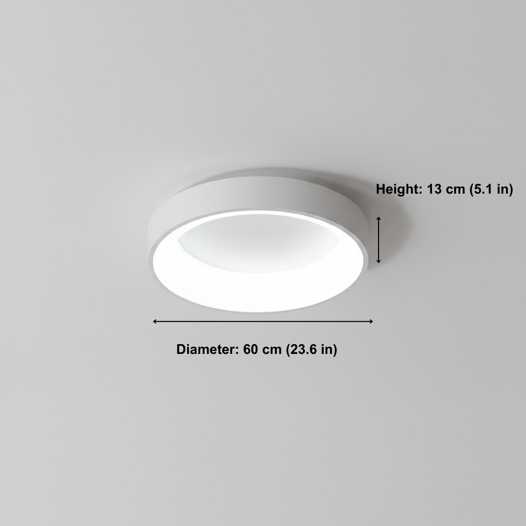 Ceiling light fixture with measurements on a gray background