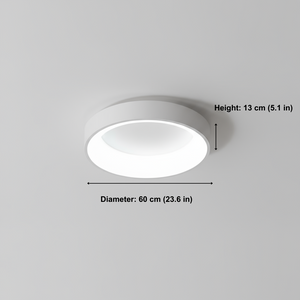 Ceiling light fixture with measurements on a gray background