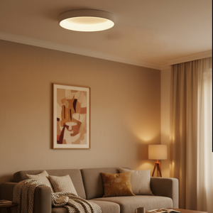 Cozy living room with a gray sofa, coffee table, and wall art.