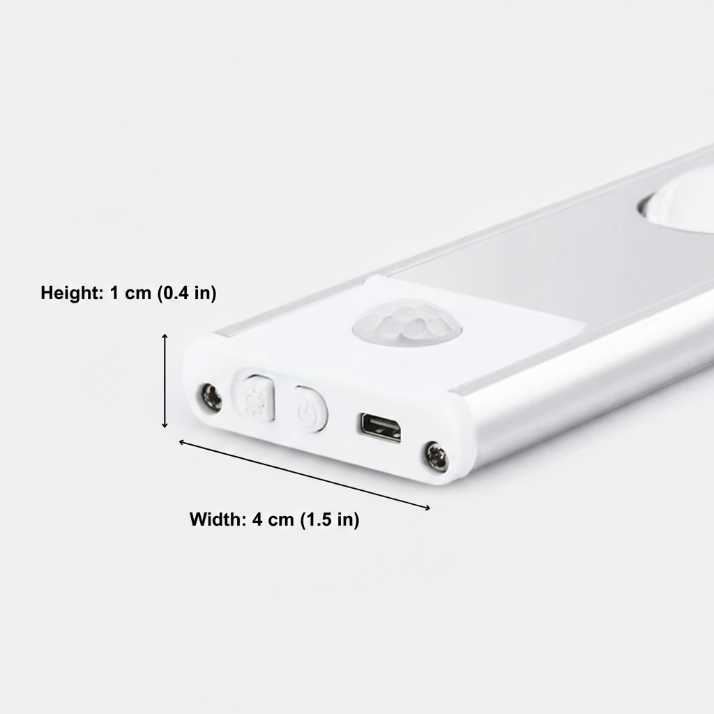 White electronic device with measurements on a white background