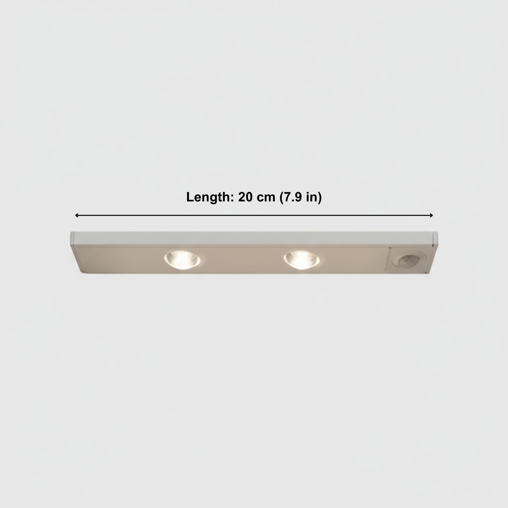 Light fixture with measurement label on a white background