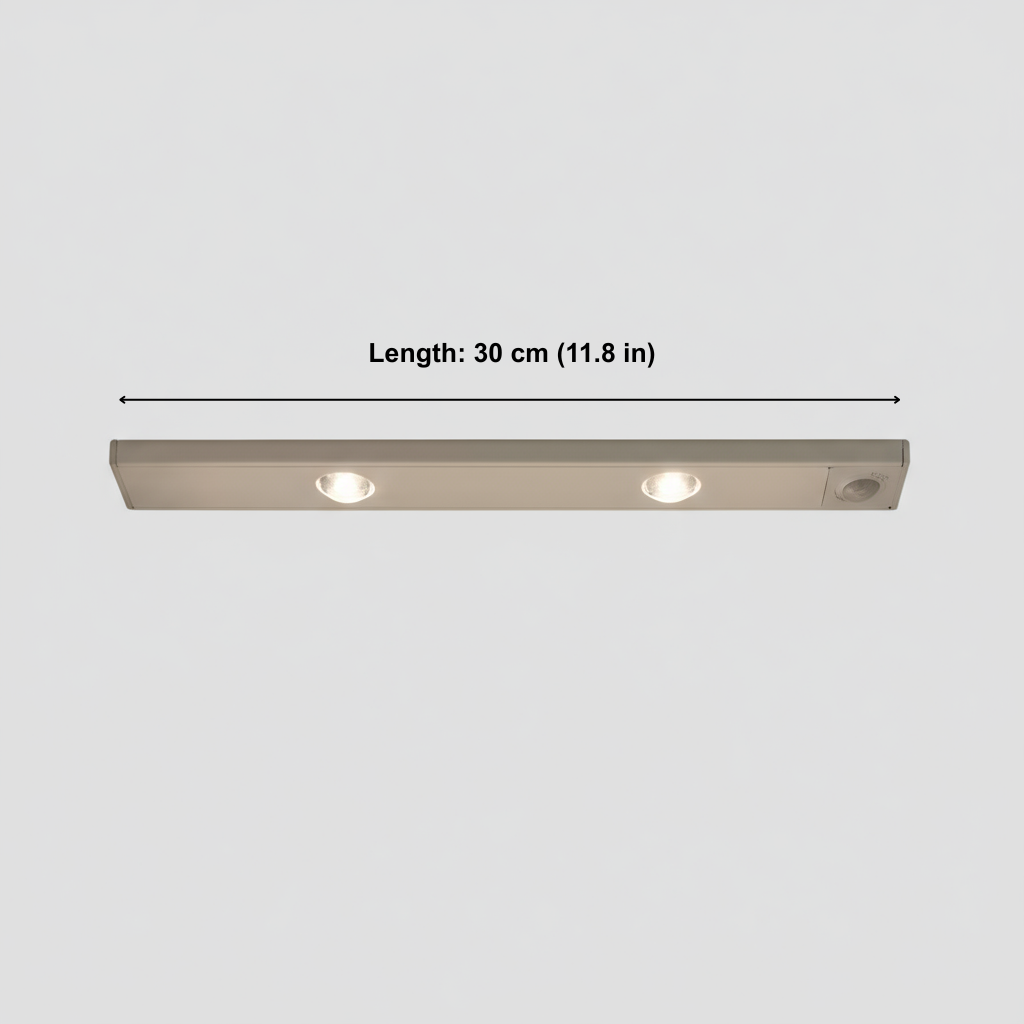 Light fixture with measurement text on a white background