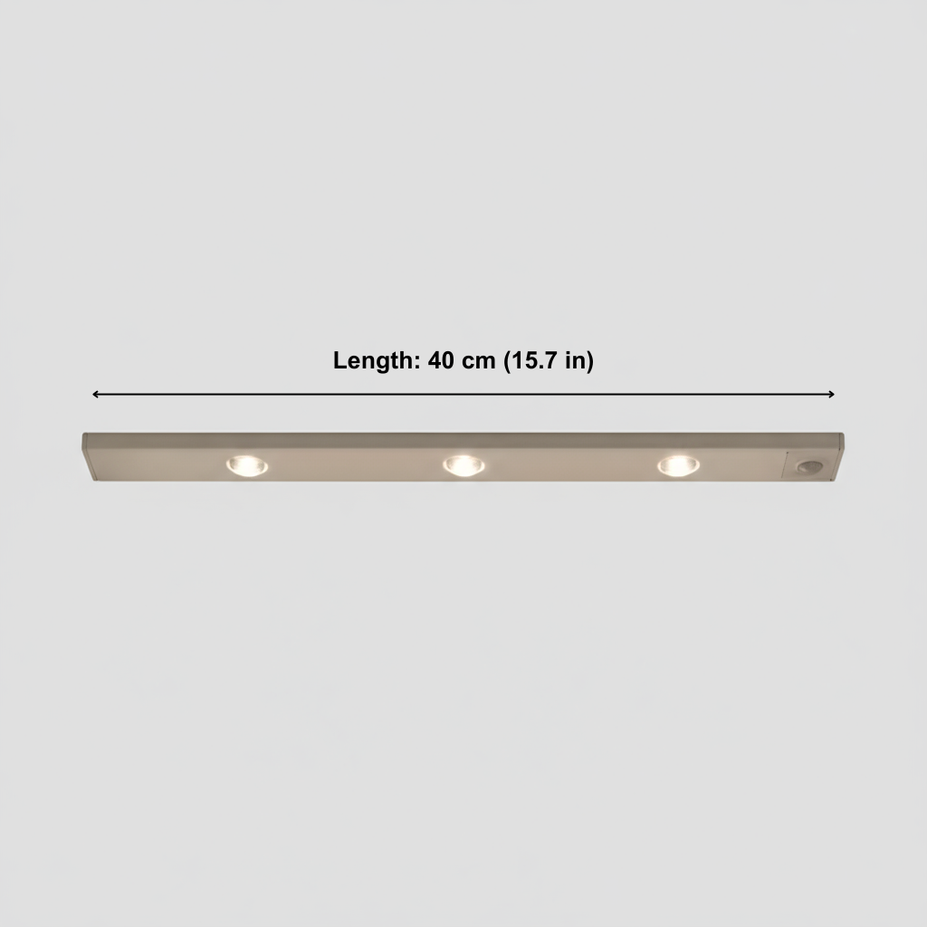 Light fixture with measurement text on a gray background