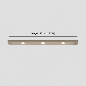 Light fixture with measurement text on a gray background