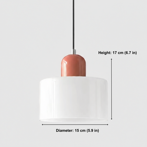 Pendant light with measurements on a white background