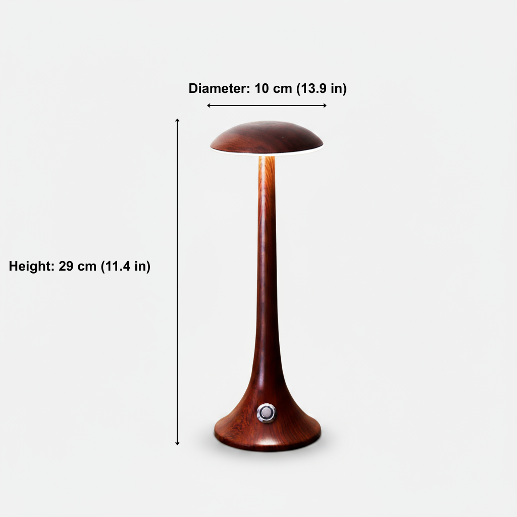 Wooden lamp with measurements on a white background