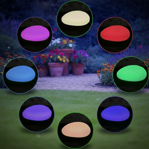 Color-changing lights in various colors on a garden background