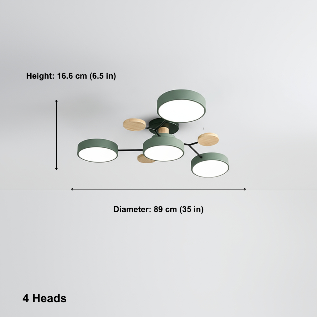 Ceiling light fixture with dimensions on a gray background