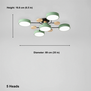 Ceiling light fixture with dimensions on a gray background