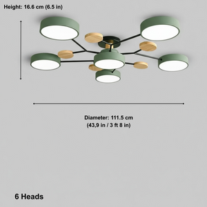 Ceiling light fixture with dimensions on a gray background