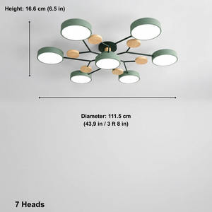 Ceiling light fixture with dimensions labeled on a gray background