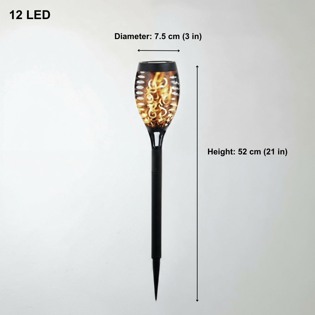 Solar lamp with dimensions labeled on a white background
