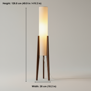 Floor lamp with dimensions indicated on a plain background
